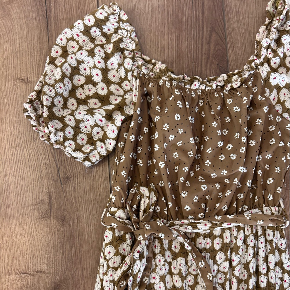 Roolee Brown and White Floral Midi Dress - Picture 3 of 4